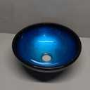 Vessel Sink 12" Bathroom Sinks Tempered Glass Blue Art Basin Round Bowl with Faucet Combo, Blue