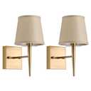 EFINEHOME Set of 2 Mid-Century Modern Wall Sconce with Fabric Shade| 1-Light Antique Gold Indoor Wall Lamp Fixture| Hallway Bathroom Vanity Light Sconces Mirror Cabinet Stairway Wall Lights (Linen)