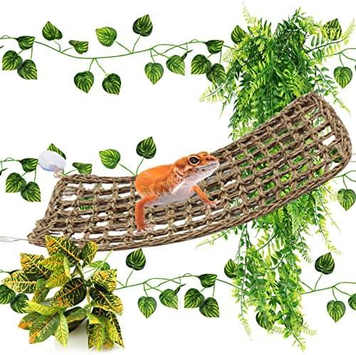 PietyPet Bearded Dragon Accessories, Bearded Dragon Hammock Reptile Hide Decor, Leopard Gecko Tank Accessories Reptile Hammock with Jungle Climbing Vines Plants for Chameleon, Lizards, Gecko, Snakes