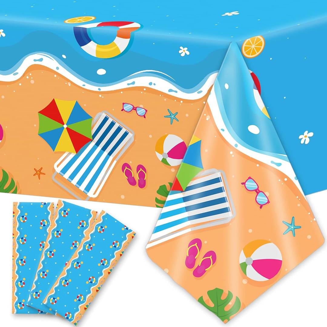 Gisgfim 3 Pcs Beach Tablecloth for Hawaiian Decorations Plastic Tablecloth Pool Surfboard Party Table Covers for Rectangle Tables Summer Birthday Party Supplies, 105 X54 Inches