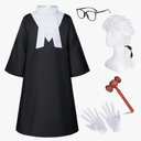Irtysh Halloween Robe Judge Lawyer Adult Kids Party Graduation Gown Costume Cosplay Wooden Gavel Wig Glasses Gloves set, S