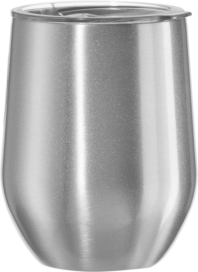 Oggi Cheers 'Celebrate Collection' Stainless Steel Insulated Tumbler - Silver Sparkle, 12oz, with clear slider lid.