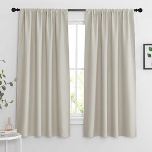 RYB HOME Curtains for Bedroom Living Room 63 inches Long, Thermal Insulated Privacy Rod Pocket Drapes for Nursery Office Home Theater, Width 42 by Length 63, Natural, 2 Panels