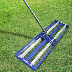 Updated Lawn Leveling Rake 30"x10", Lawn Leveler with Aluminum Rollers, Yard Leveling Rake Stainless Steel with 27-80" Adjustable Handle, Heavy-Duty Ground Leveler Suit for Garden,Golf,Lawn,Farm,Blue