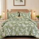 Dinjoy Comforter Set King Size Floral, 7 Piece Sage Green Bedding with Sheet Elegant Bed in a Bag with Botanical Flowers Lightweight Plant Comforters Farmhouse for All Season