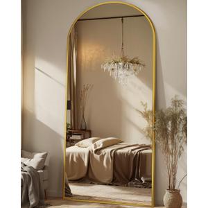 Antok 71" x28 Arched Full Length Floor Mirror, Gold Aluminum Frame, Free Standing/Wall Mount/Leaning for Bedroom, Living Room, Dressing Room