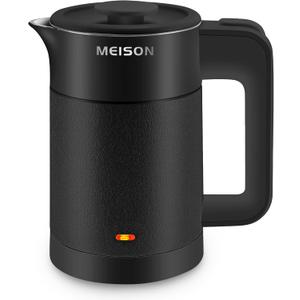 0.6L Small Electric Kettles Stainless Steel, Travel Mini Hot Water Boiler Heater, Double Wall Cool Touch Portable Teapot, Auto Shut-Off & Boil-Dry Protection, 120V/800W, (Black)