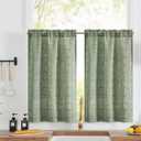jinchan Boho Kitchen Curtains Linen Tier Curtains 24 Inches Bohemian Cafe Small Drapes Gray Striped Mudcloth Farmhouse for Bathroom RV Camper Light Filtering Rod Pocket 2 Panels Sage Green