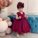 0-6T Toddler Baby Girls Embroidered Tutu Ball Gown Lace Dresses with Headwear (Red)