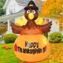 COMIN 5.2 FT Thanksgiving Inflatables Turkeys Outdoor Decorations Blow Up Sitting on Pumpkin with Built-in LEDs for Thanksgiving Indoor Outdoor Yard Lawn Garden Decorations