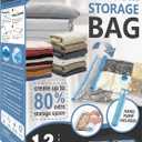 12 Pack Vacuum Storage Bags, Space Saver Vacuum Storage Bags, Vacuum Seal Bags for Clothing, Clothes, Comforters and Blankets, Hand Pump Included
