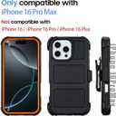 Defender for iPhone 16 Pro Max Case with Clip Holster,Heavy Duty Rugged Full-Body,2 Layers of Sturdy,Anti-Drop,Military-Grade Defender Cover for iPhone 16 Pro Max Phone Case (Black & Orange)