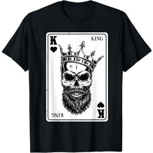 King And Queen Skull - 2/2 Card Hearts Flush Couple Matching T-Shirt, 3XL