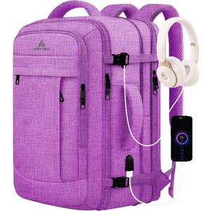 50L Carry On Backpack, Extra Large Laptop Backpack, Travel Backpack for Women, Expandable Water Resistant Big Bag Anti-Theft Business Daypack Fit 17 Inch Laptop with USB Port,Purple (XXL-(20''x13''x10''))