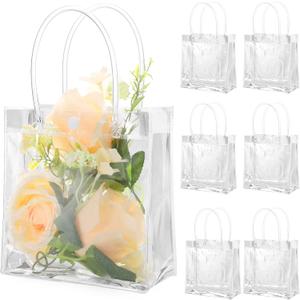 BESARME 30 Pack Clear Gift Bags with Handle, Reusable Plastic Bags Small Gift Wrap Tote Bags Candy Bags for Wedding Birthday Party Favors(6.3" x 5.9" x 2.8") (Clear 6.3x5.9x2.8 inches)