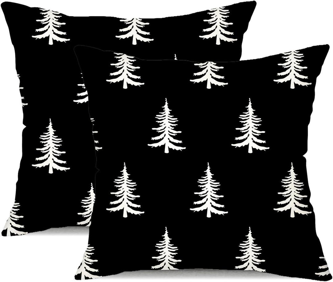 DFXSZ Christmas Pillow Covers 18x18 inch Set of 2 Christmas Tree Decorative Black Throw Pillow Covers Winter Famliy Decoration for Home Couch TH-30D18