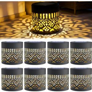 Decorative Solar Mandala Lights, Metal Solar Powered Outdoor Deck Step Wall Lamps, Mandala Theme Waterproof Fence Light for Garden Fence Patio Backyard Yard Decor (8PCS)