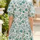Wenrine Womens Mini Dress Summer Casual Short Puff Sleeve Floral Collared V Neck Loose Button Down Shirt Dress with Pockets (Green, XL)