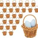 Juvale 24 Pack Rattan Mini Picnic Baskets with Handles for Tiny Birthday Party Favors or Baby Shower - 2.75 in Mini Baskets