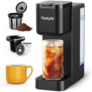 Single Serve Hot & Iced Coffee Maker with Strong Brew, 40oz Removable Reservoir, 6 Brew Sizes, Compatible with K Cup and Grounds, Compact for Home, Office, RV and Dorm, Black (2.0 Version)