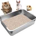 Stainless Steel Cats Litter Box, 4" Height Litter Box for Small Animals, Easy Entry, Easy to Clean, Non Stick Smooth Surface