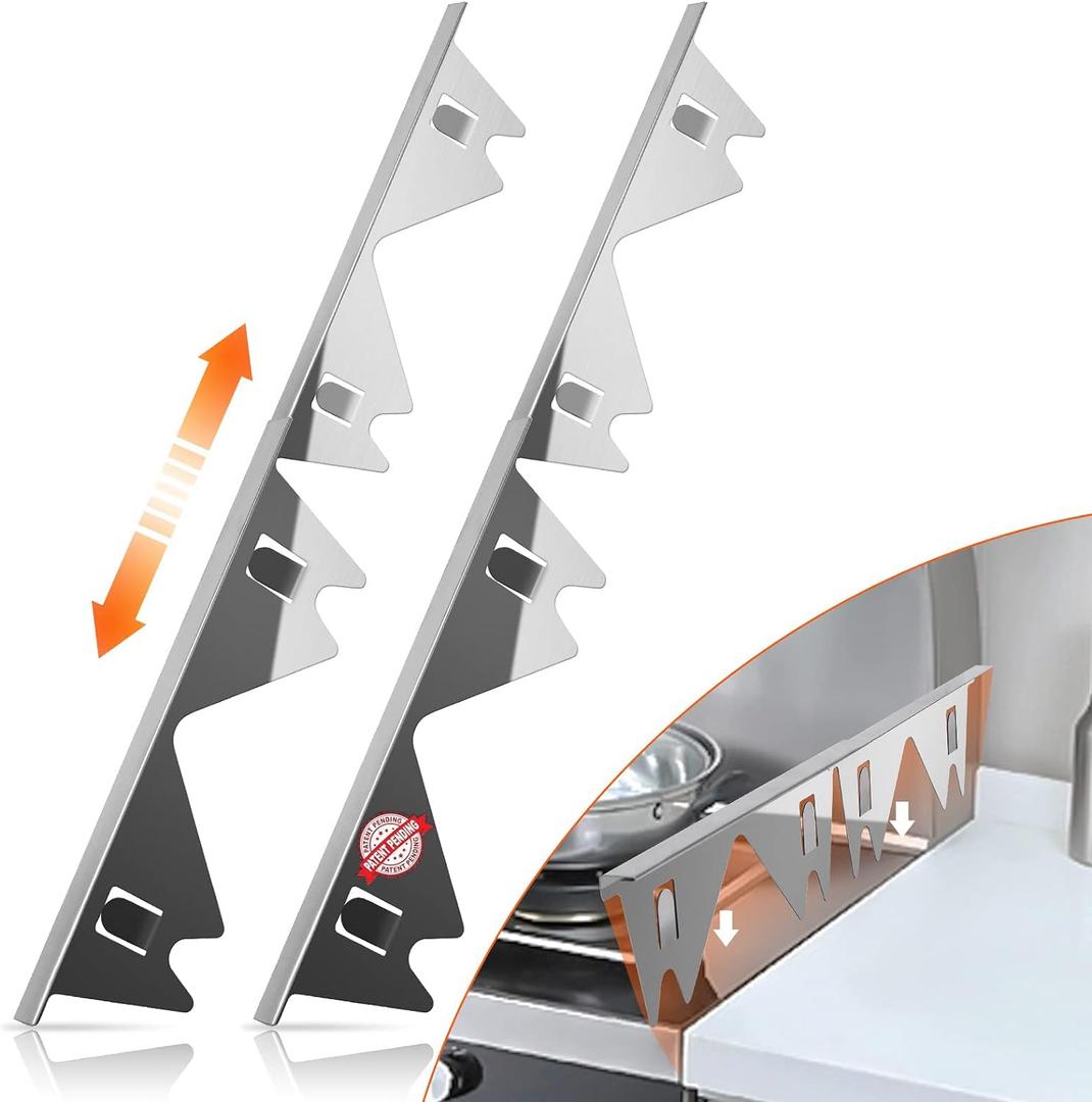 Stainless Steel Stove Gap Covers, Stove Gap Filler, Range Trim Kit, Stove Gap Guards, Heat Resistant and Easy to Clean, Easy retractable, Length 13.8" to 27.5", Width 0.79", Silver(2PCS)