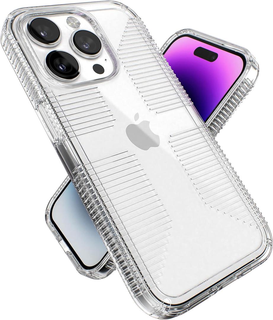 Speck Clear iPhone 14 Pro Case - Slim Phone Case with Drop Protection, Scratch Resistant & Anti Yellowing Case with No Slip Grip for iPhone 14 Pro 6.1 Inch Model - GemShell Grip Hard Case