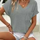 Dokotoo Womens Waffle Knit Tops 2026 Spring Summer V Neck Shirts Casual Trendy Women's Blouses Basic Tee (M)