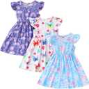 Toddler Little Girls Casual Dresses Short Sleeve Crew Neck Graphic Cartoon Dress for 2-8 Years (4-5T, Butterfly Rainbow)