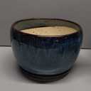 SQOWL 10 Inch Plant Pot - Ceramic Planter Pot with Drainage Hole and Saucer, Decorative Plant Pot for Indoor Outdoor Plants, Round Large Planter Flower Pot, Blue