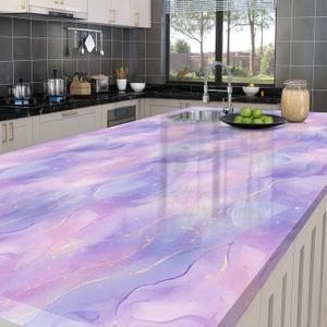 HOMETITUTE Glossy Purple Marble Wallpaper Peel and Stick 15.7"x39.4" Self Adhesive Removable Contact Paper Watercolor Gold Vein Vinyl Decorative Cover for Wall Cabinet Countertop Shelf DIY