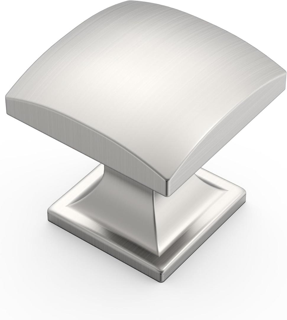 Amerdeco 10 Pack 1-1/3 Inch Brushed Satin Nickel Cabinet Knobs and Pulls - Single Hole Round Drawer Knobs for Bathroom Cabinets K0014