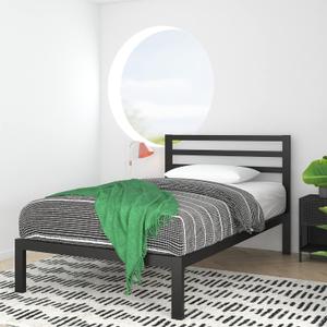 Zinus Mia Metal Platform Bed Frame with Headboard, Wood Slat Support, No Box Spring Needed, Easy Assembly, Twin,Black