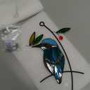 Lolitarcrafts Kingfisher Stained Glass Window Hangings Bluebird on Branch Suncatchers for Window Modern Birds Decor (Blue with Rhinestone)