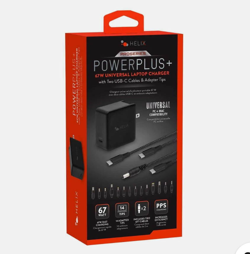 Helix 65W Universal USB-C Laptop Charger Power Adapter (ETHNBC65U) Black