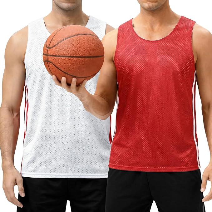 Men's Reversible Basketball Jersey Mesh Athletic Tank Top, Breathable Sports Uniform for Practice Training Game, M