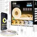 COB LED Strip Light White, Dimmable 2700K-6500K High Density 6080LEDs 24V Flexible LED Tape Light with Remote and APP Control, for Under Cabinet Bedroom Kitchen DIY Lighting,1 Rolls of 32.8ft