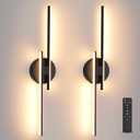 Rechargeable Battery Operated Wall Sconce Set Of Two, Black Wireless LED Wall Sconces With Remote Control, Dimmable 3 Colors Cordless wall lights for Living Room, bedroom, Hallway, 23.6 Inch ( 2pcs), 23.6" 2-Pack