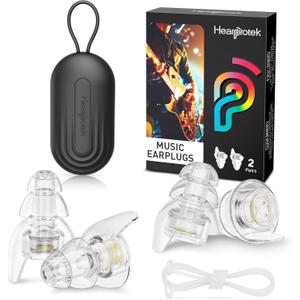 Hearprotek Concert Ear Plugs, 2 Pairs High Fidelity Musician Ear Plugs for Concerts Loud Music-Noise Reduction Ear Protection Reusable Earplugs for Rave,Festival,Music,Tinnitus Relief,Clear