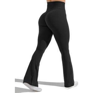 Unthewe High Waisted Flare Leggings for Women Tummy Control Butt Lifting Workout Yoga Wide Leg Pants (XS, Black)