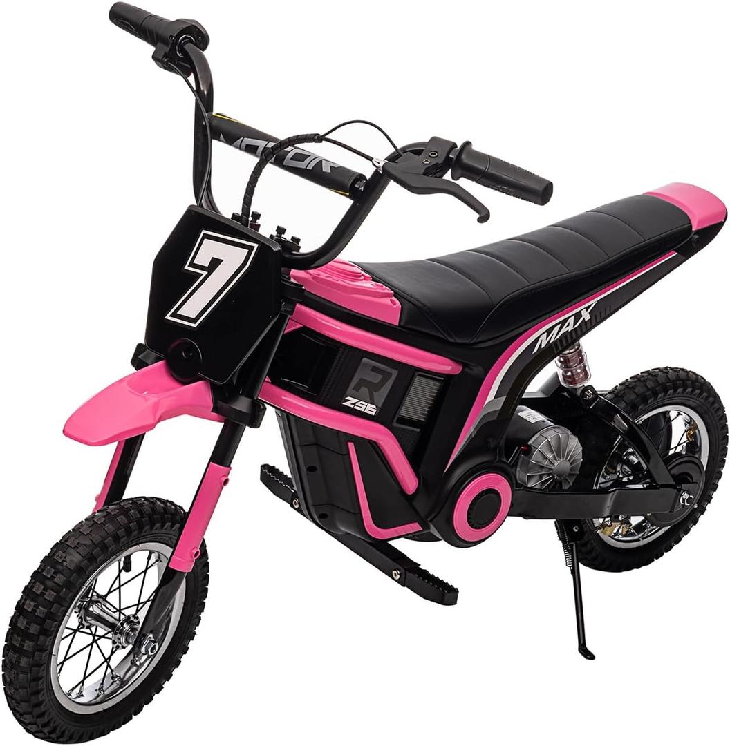 24V 350W Electric Dirt Bike for Kids  3-Speed Modes, 14.29MPH Max Speed, ASTM-Certified Safe Motorcycle with Shockproof Suspension, Best Gift for Boys & Girls (Pink 7)