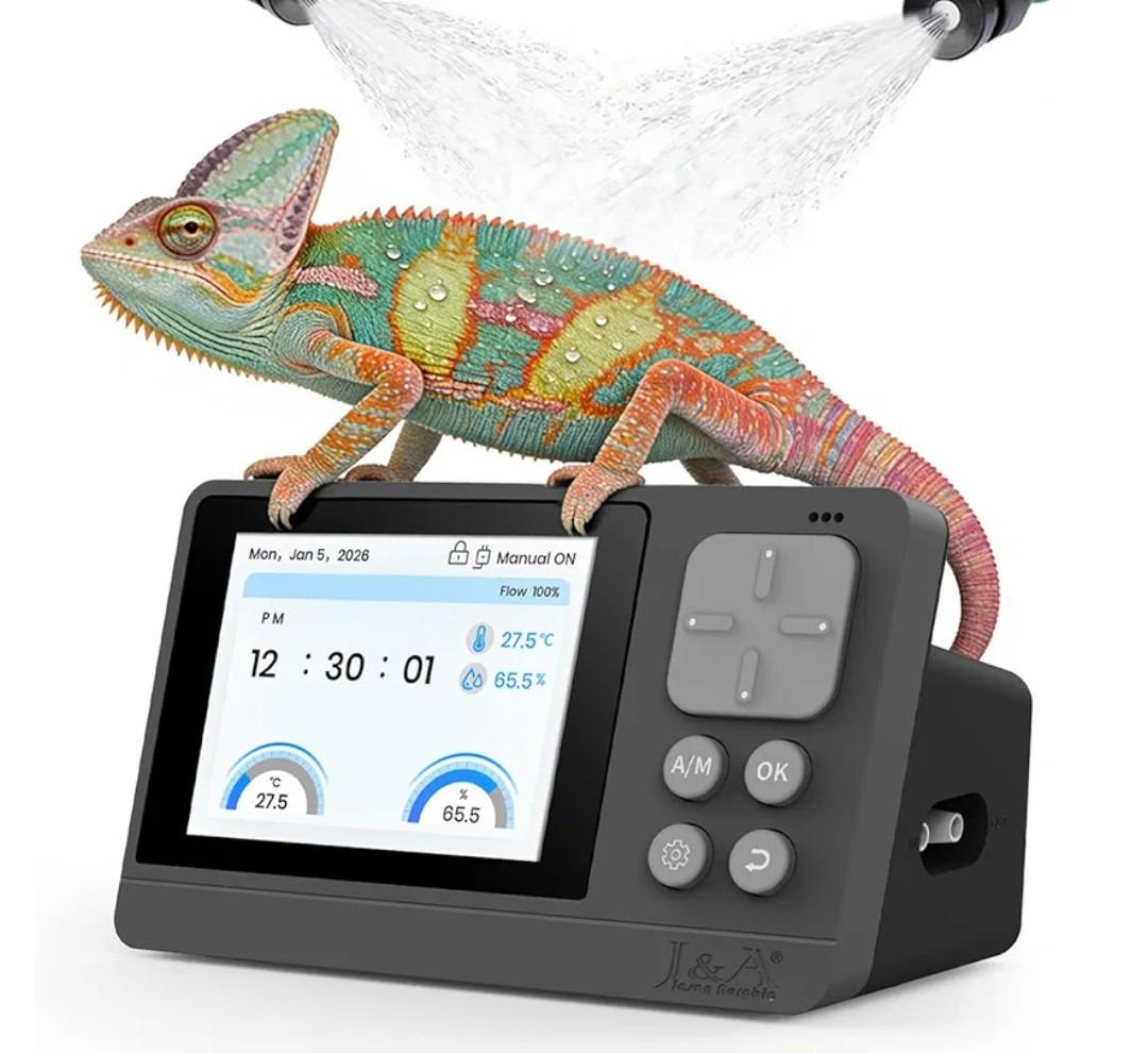 J&A Reptile Mister Automatic Misting System with Temp & Humidity Probe, Adjustable Spray Nozzles, Quiet Operation for Reptile Tank & Terrarium, Suitable for Lizards, Chameleon, Snakes (Grey & Black)