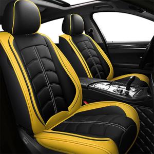 Seat Cover for Dodge Challenger 2008-2023, Durable Waterproof Sports Seat Cover，Premium Leather Seat Protector(2 Seats Standard, Black Yellow)