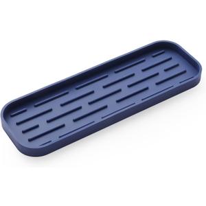 Silicone Kitchen Sink Organizer Tray for Multiple Usage,Eco-Friendly Sponges Holder for Kitchen Bathroom Counter or Sink,Dish Soap Dispenser,Scrubber,Bottle,Cup (Navy Blue, 12"4") (12" x 4" x 0.7")