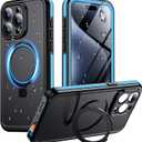 Temdan Magnetic for iPhone 15 Pro Case Waterproof,[IP68 Underwater] [Built-in Ring Invisible Stand & Screen Protector][Drop-Resistant][Dustproof] Shockproof Phone Case 6.1'' -Blue