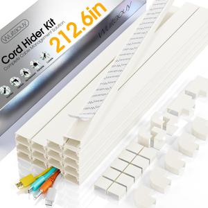 212.6in Cord Covers for 2-3 Wires on Wall, TV Cord Hider Wall, Paintable Cable Hider Raceway, Easier Set-up Wire Hider Wire Covers for Cords on Wall, Self-Adhesive Cable Cover, W0.95 H0.55in, Beige