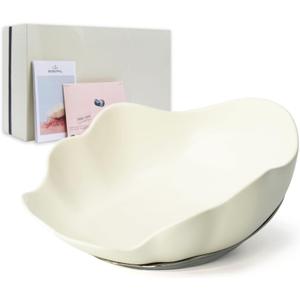 Shell Ceramic Dog Bowls & Cat Food Bowl, Whisker-Friendly Feeding Dish for Small Dogs & Cats, Non-Slip Food Grade Pet Bowl with Stainless Steel Base, Aesthetic Design