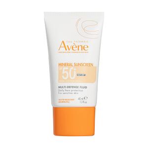 Avne Mineral Sunscreen Multi-Defense Fluid Tinted SPF 50+, Clean Formula Sunscreen for Sensitive Skin, Reef Friendly, Tint, Non-Whitening, Antioxidant Protection, 1.3 Fl Oz