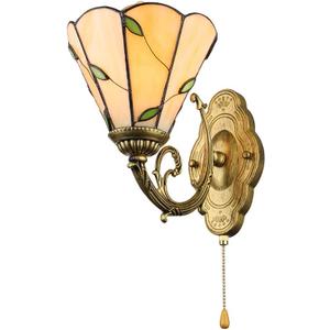 LITFAD Tiffany Style Leaf Wall Sconce Amber Glass Wall Lamp Single Light Wall Light Bedside Lamp with Pull Chain for Bedroom Staircase Hotel