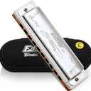 East top Blues Harmonica Key of E, 10 Holes 008K Diatonic Blues harp Mouth Organ Harmonica with Silver Cover, Standard Harmonicas For Adults, Professionals and Students